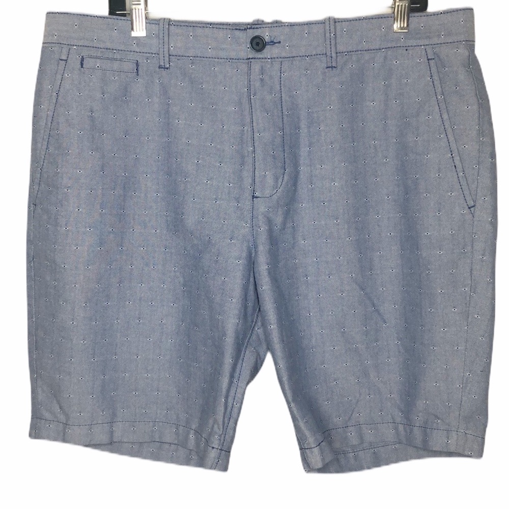 Penguin chambray woven patterned flat front shorts